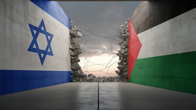 Foto gratuita banderas de israel y palestina en las paredes